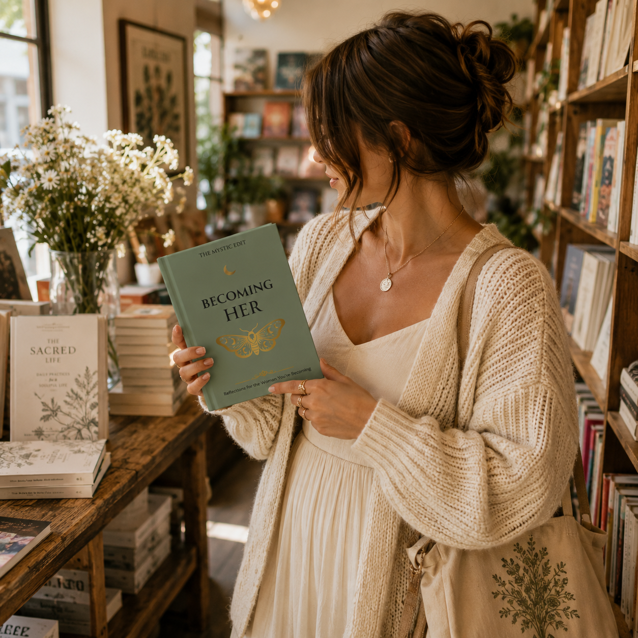 Becoming Her Hardcover Journal | Sage Green Reflection Notebook for Personal Growth, Self-Discovery & Daily Writing
