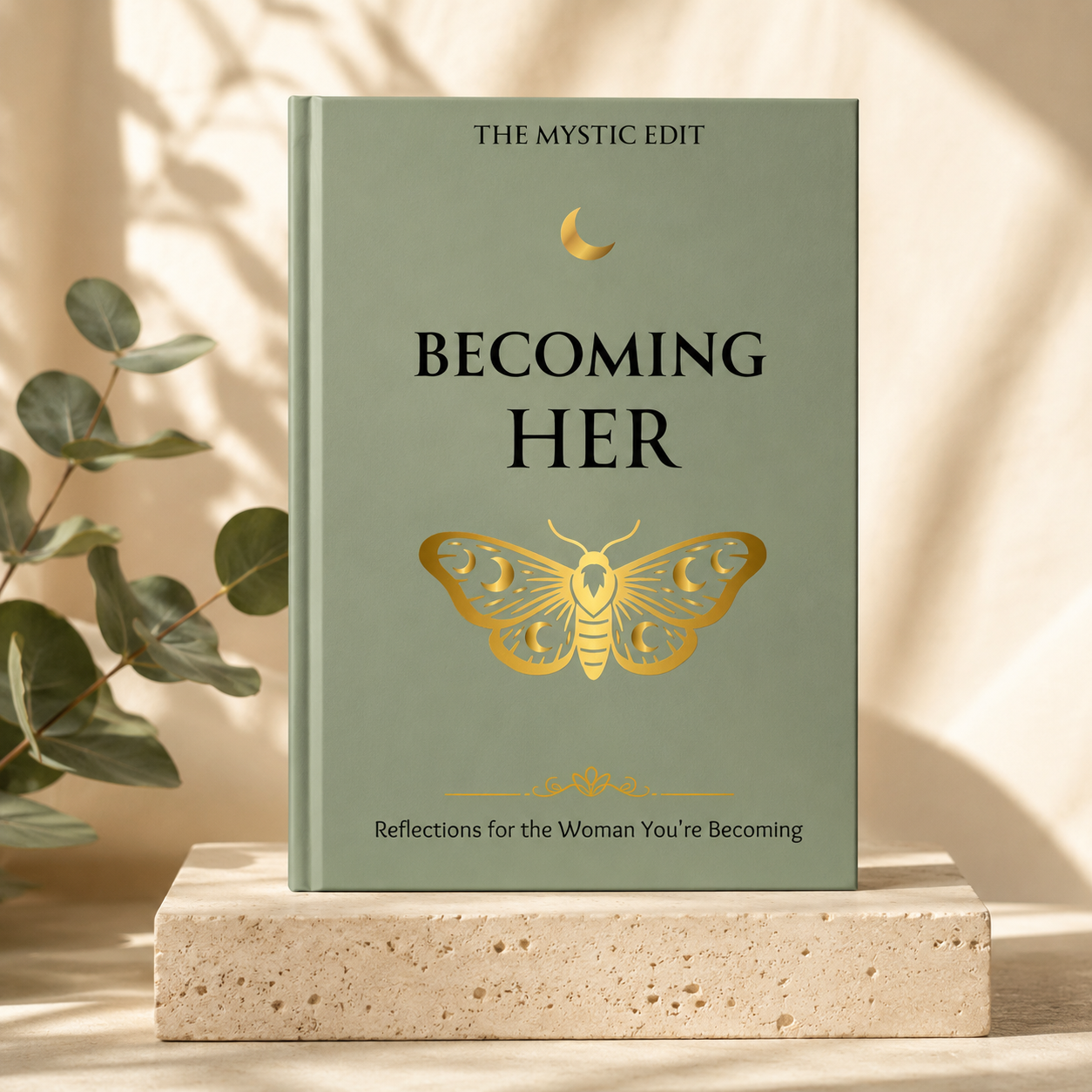 Becoming Her Hardcover Journal | Sage Green Reflection Notebook for Personal Growth, Self-Discovery & Daily Writing