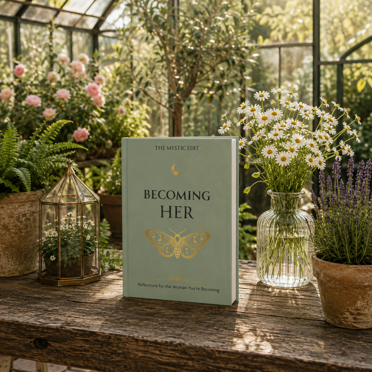 Becoming Her Hardcover Journal | Sage Green Reflection Notebook for Personal Growth, Self-Discovery & Daily Writing